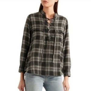 [3 for $15] Madewell Terrace Lace-Up Plaid Shirt Pullover Grey
